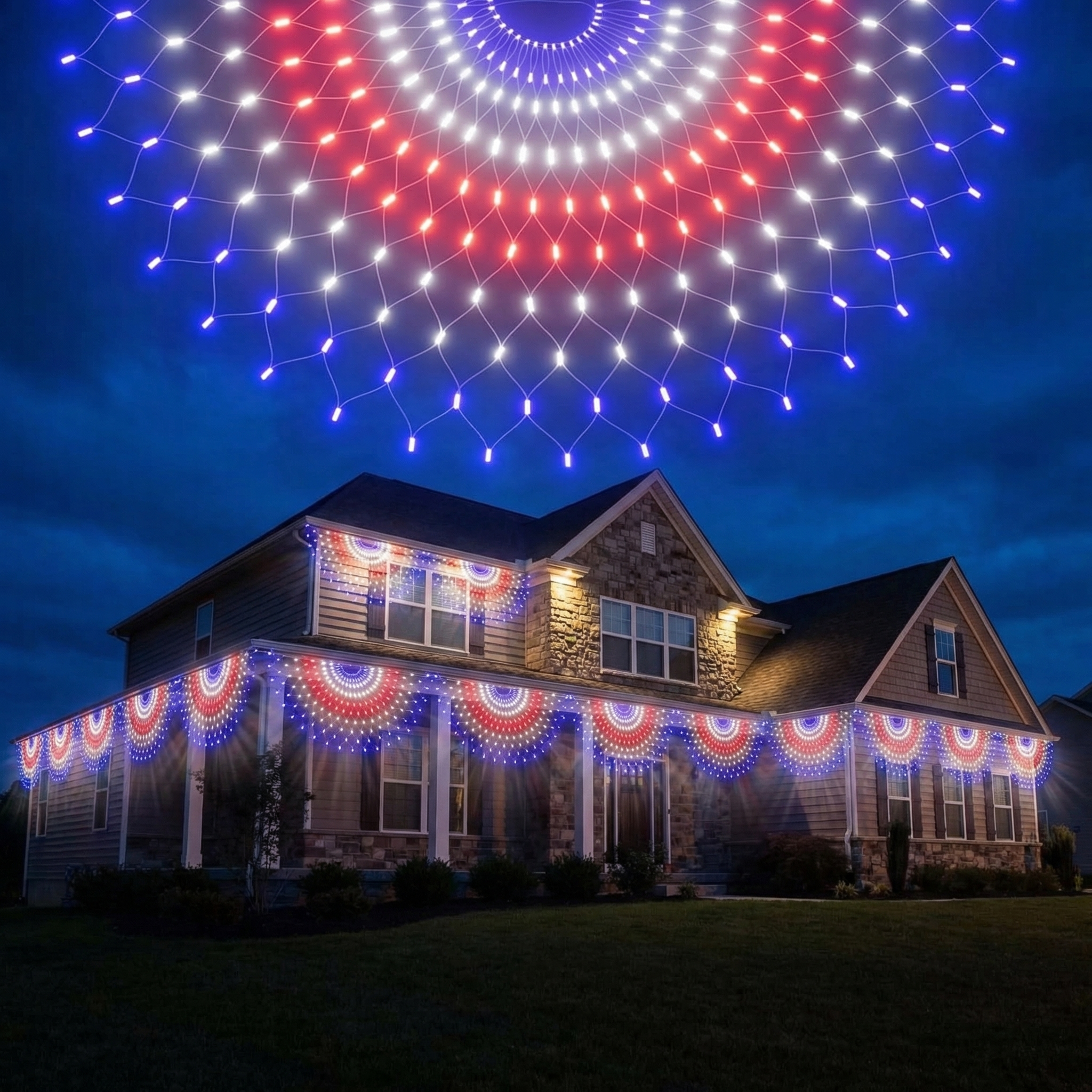 Super Bright USA Half Fan Flag String Lights