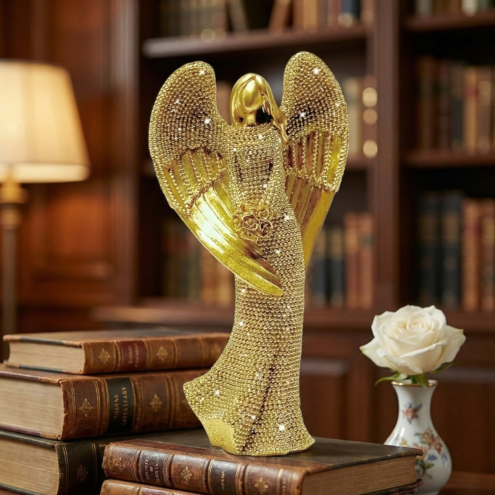Elegant Angel Holding Rose Figurine
