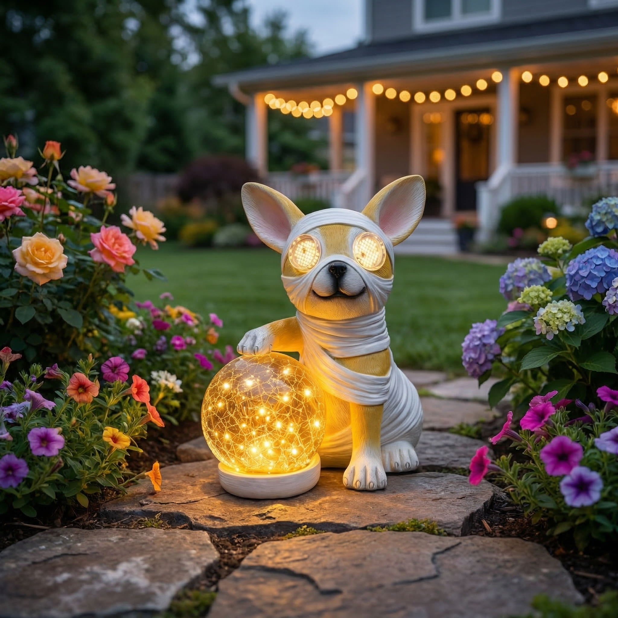 Solar Dog Statue with LED Light Ball