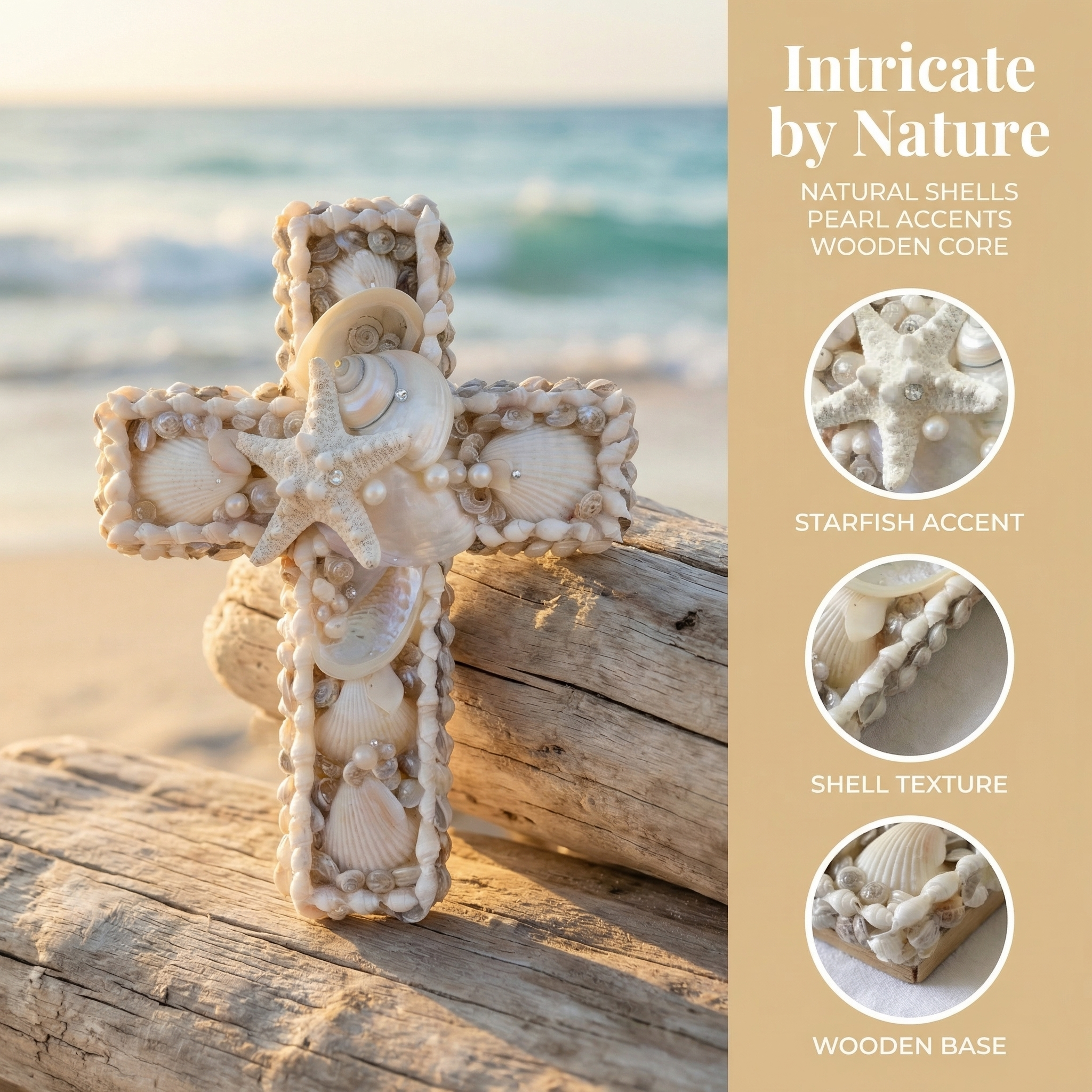 Handcrafted Coastal Seashell Cross