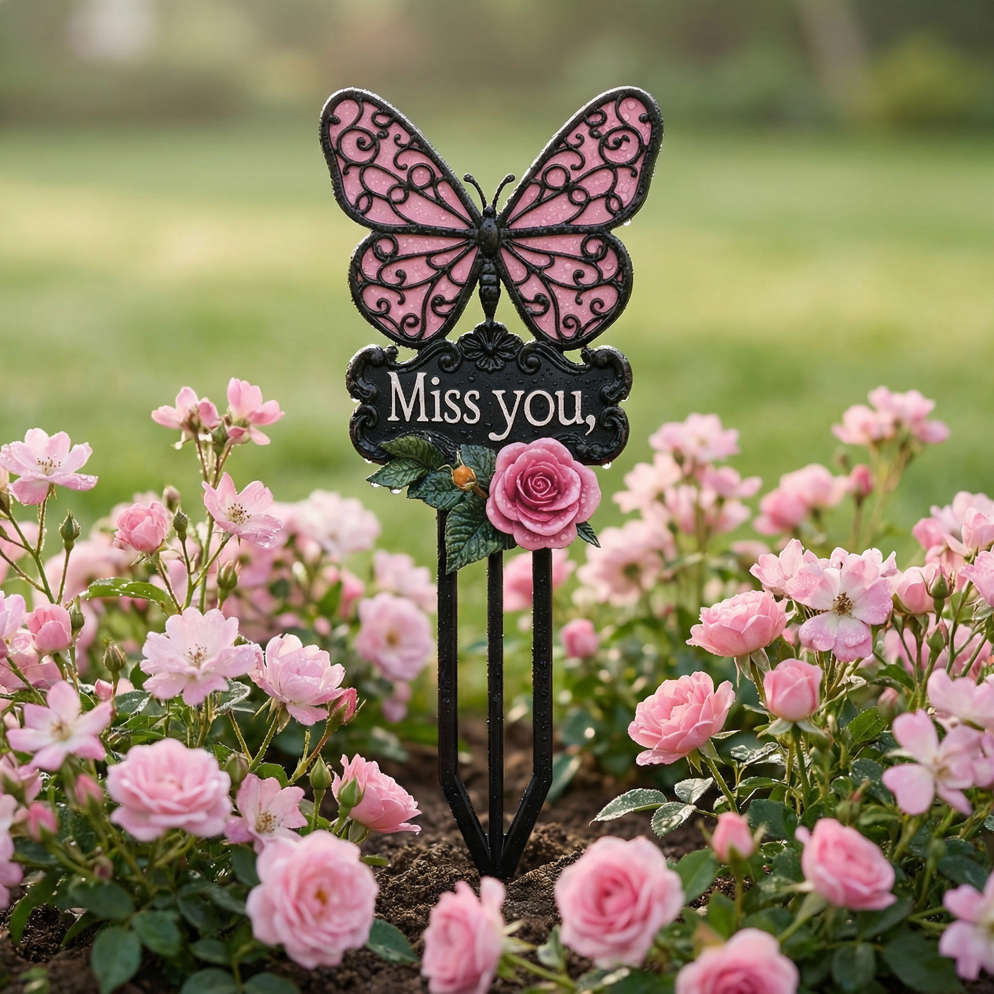 Butterfly & Rose Iron Memorial Stake