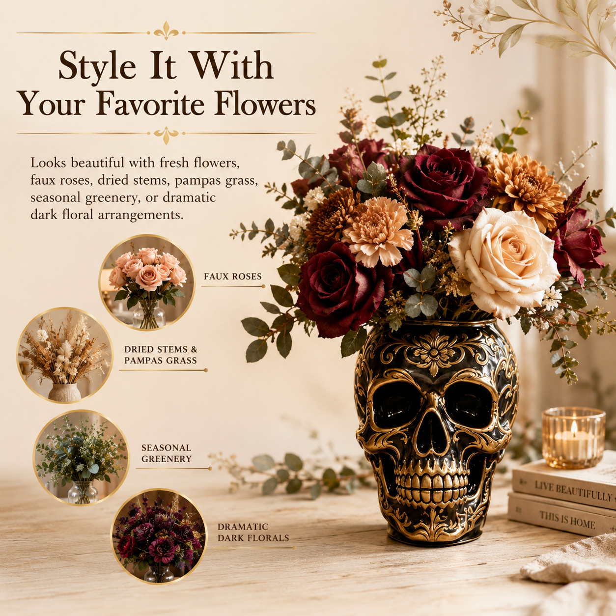 Gothic Skull Flower Vase