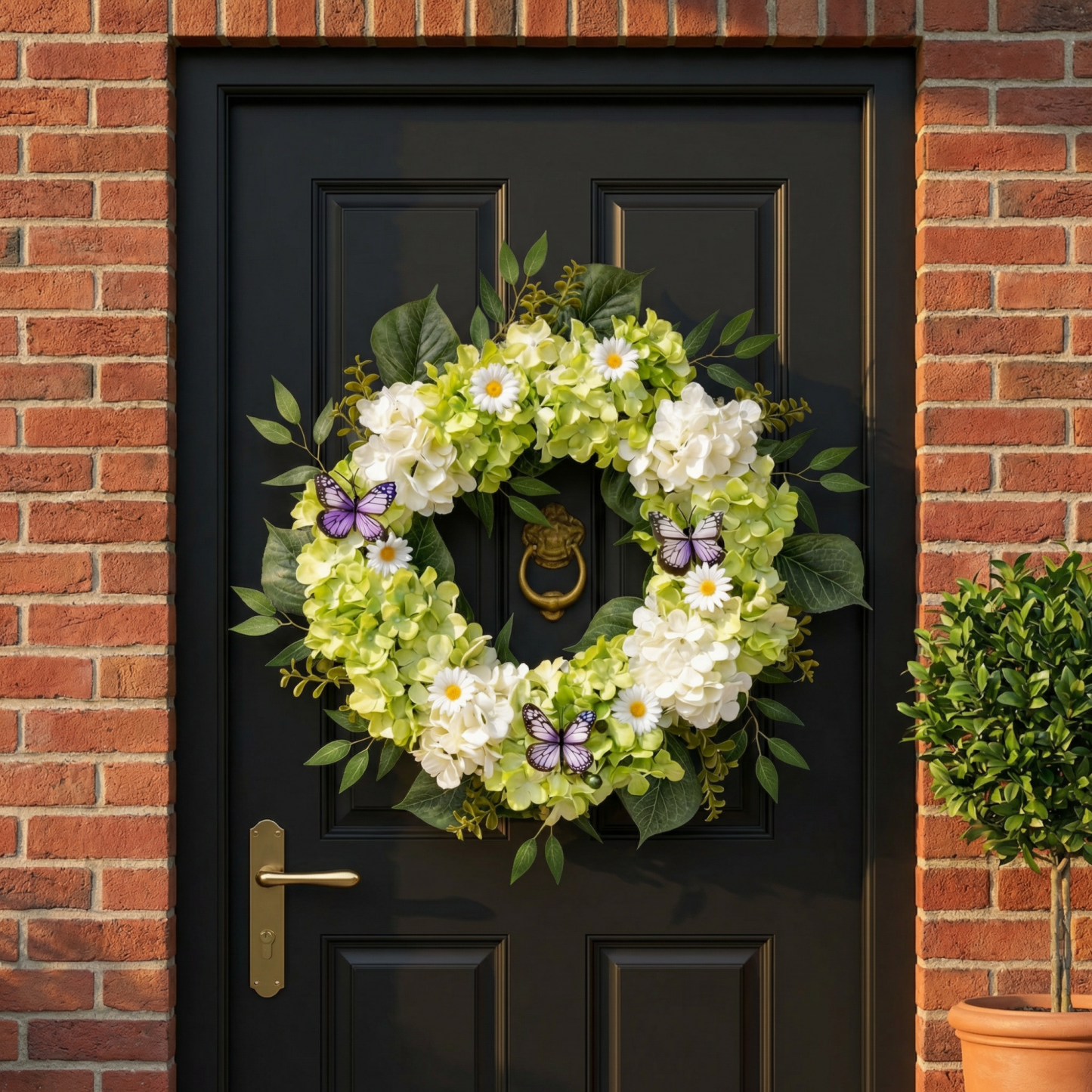 Silk Green White Hydrangeas Floral Wreath