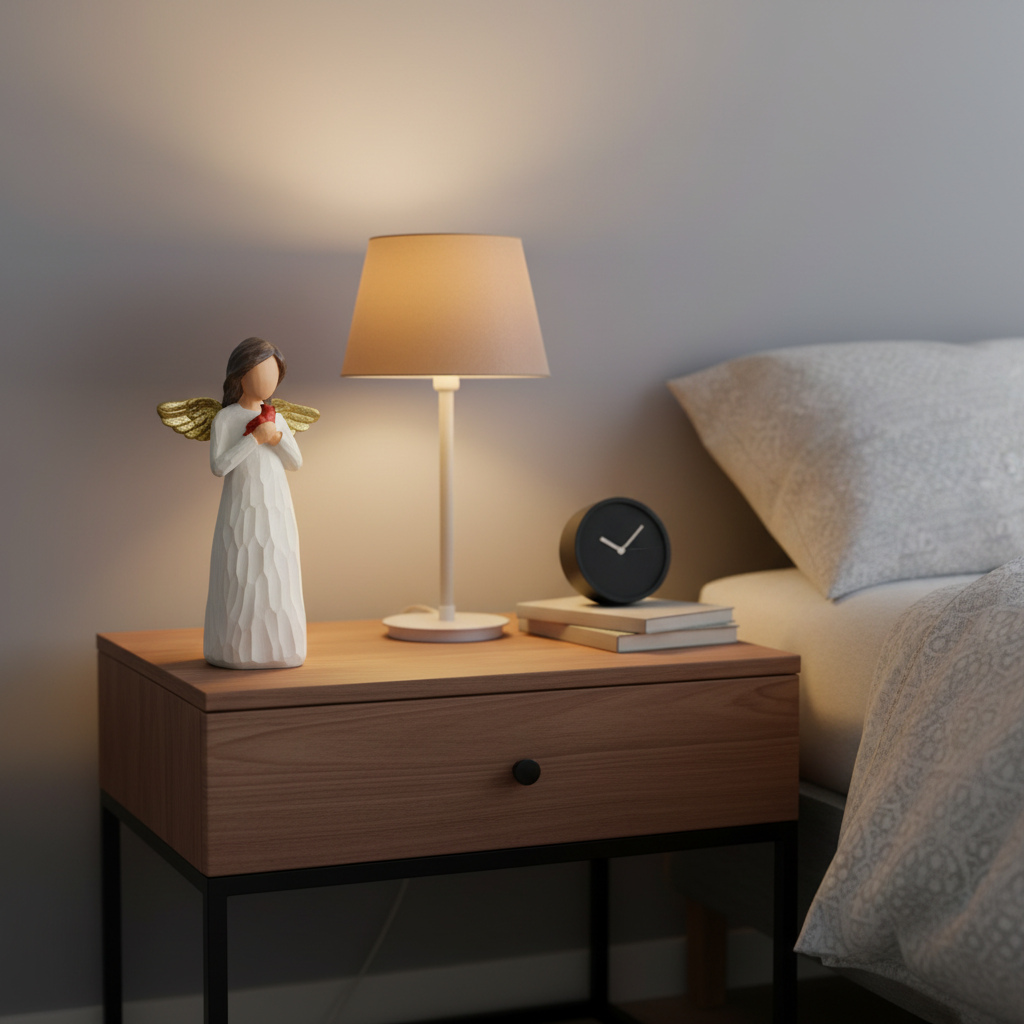 Gold Wing Guardian Angel Statue with Cardinal Bird