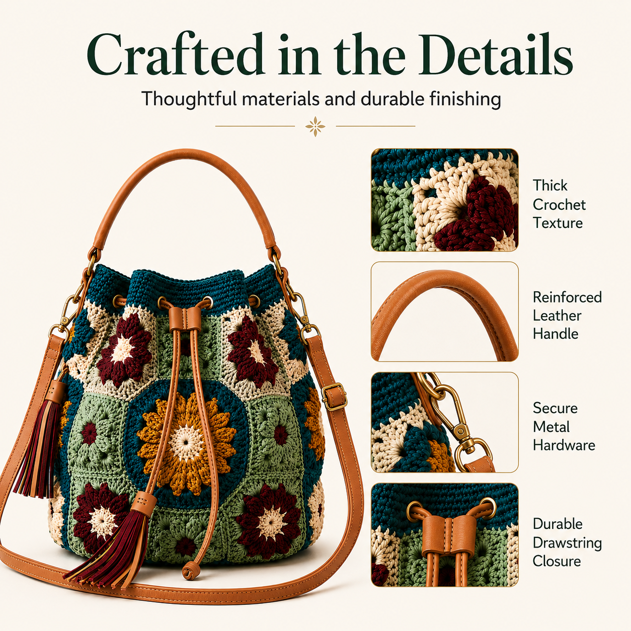 Vintage Crochet Convertible Bucket Bag