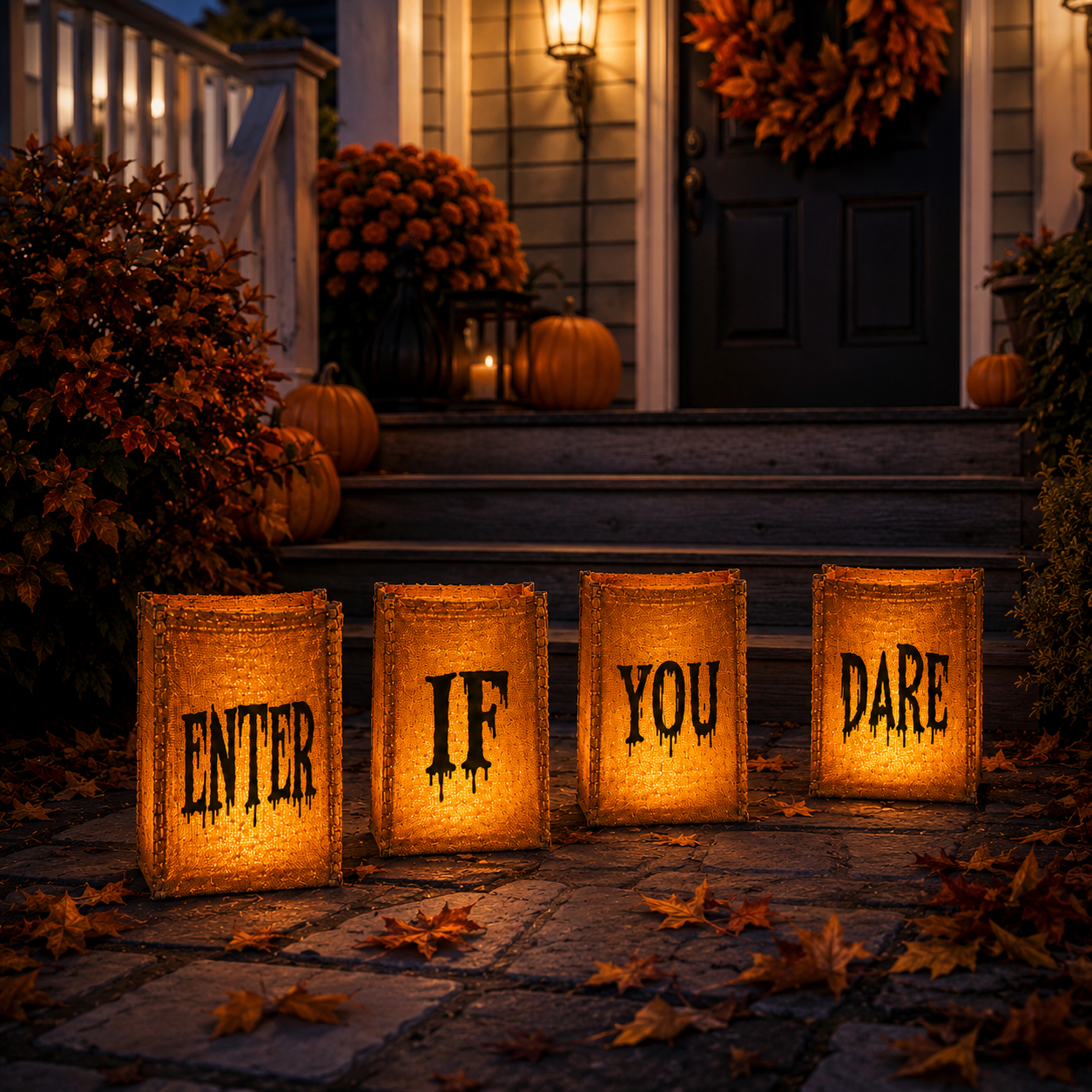 Enter If You Dare Lighted Luminaries – Set of 4