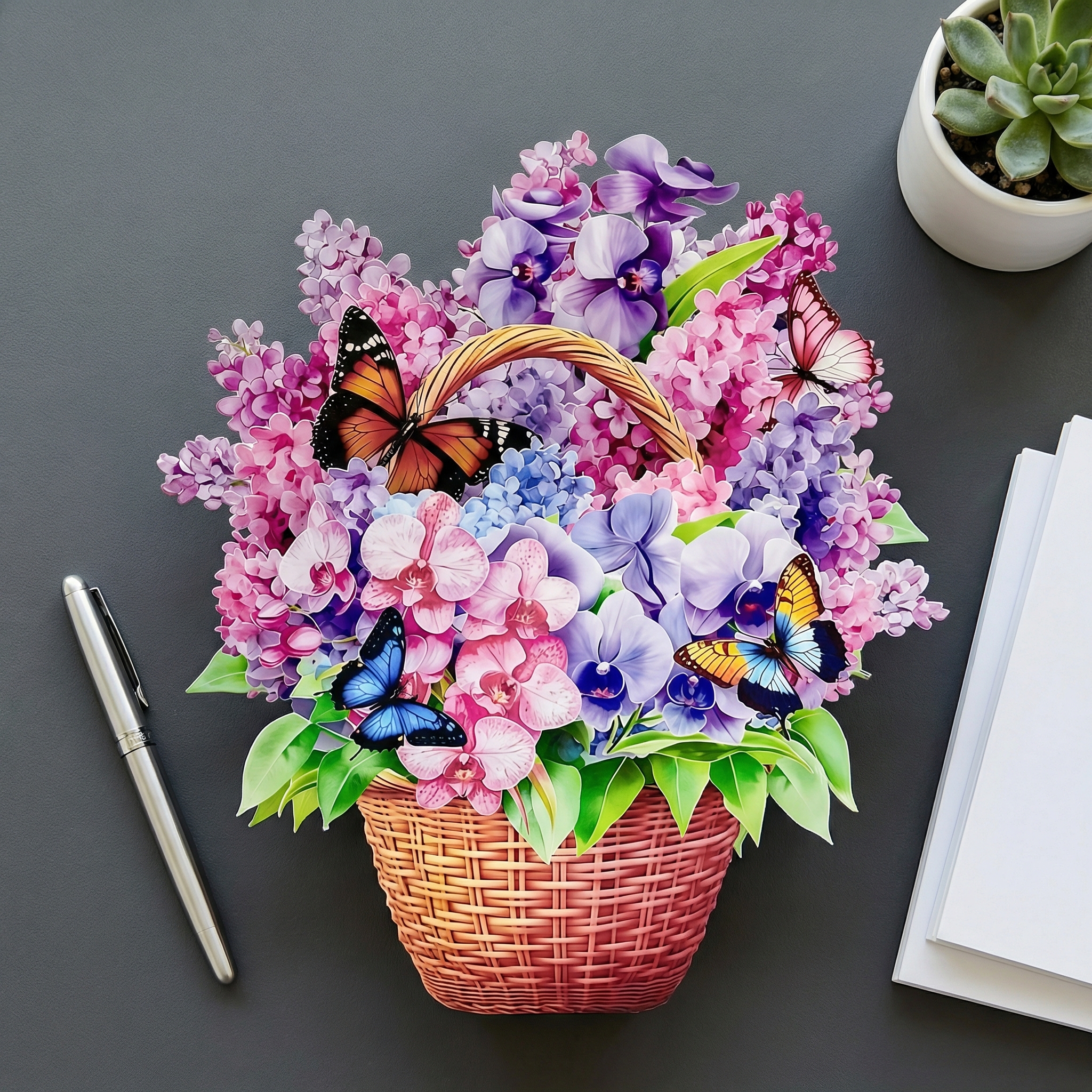 Pop-Up 3D Butterfly Flower Basket Card Exclusive Series