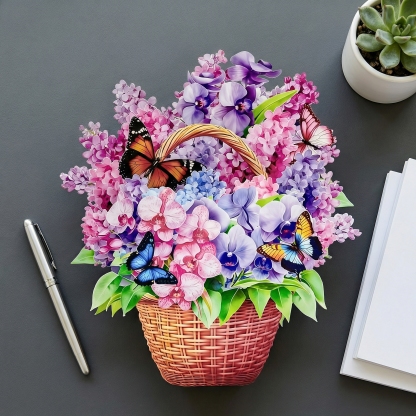 Pop-Up 3D Butterfly Flower Basket Card Exclusive Series