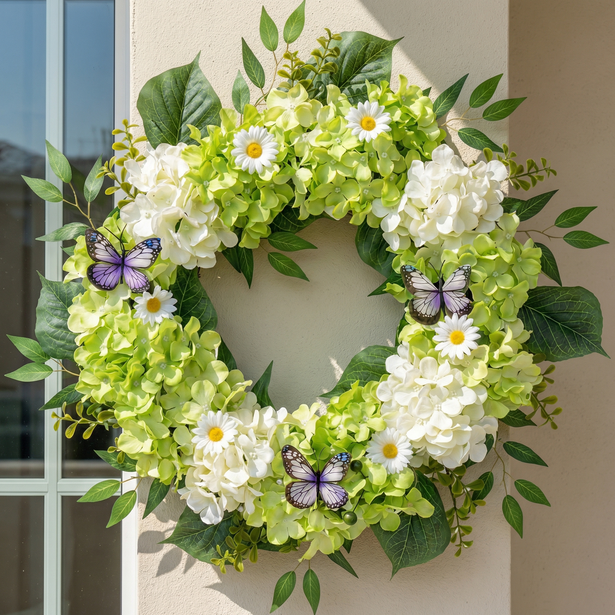 Silk Green White Hydrangeas Floral Wreath
