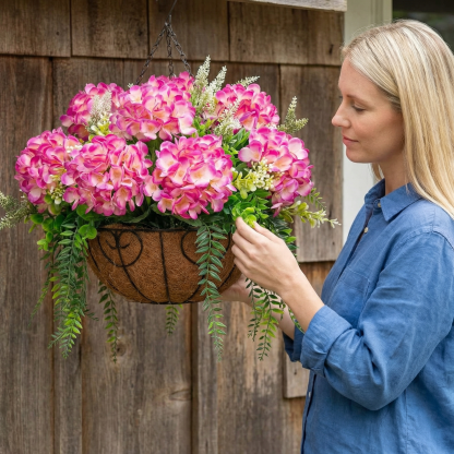 Hanging Fake Silk Hydrangea Flowers with Basket