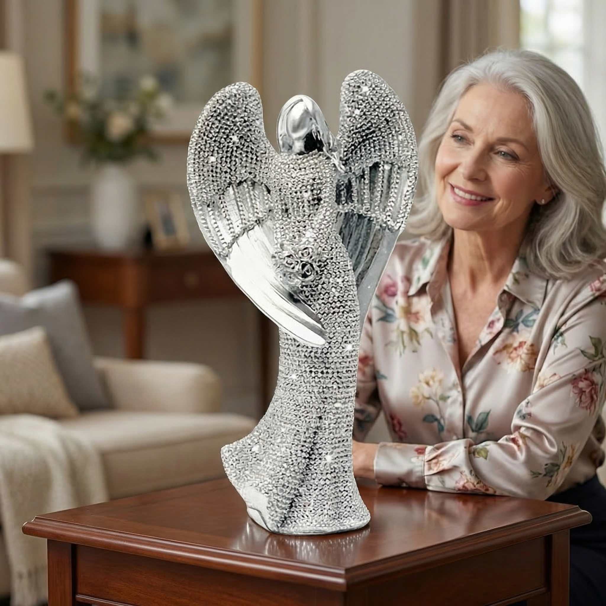 Elegant Angel Holding Rose Figurine