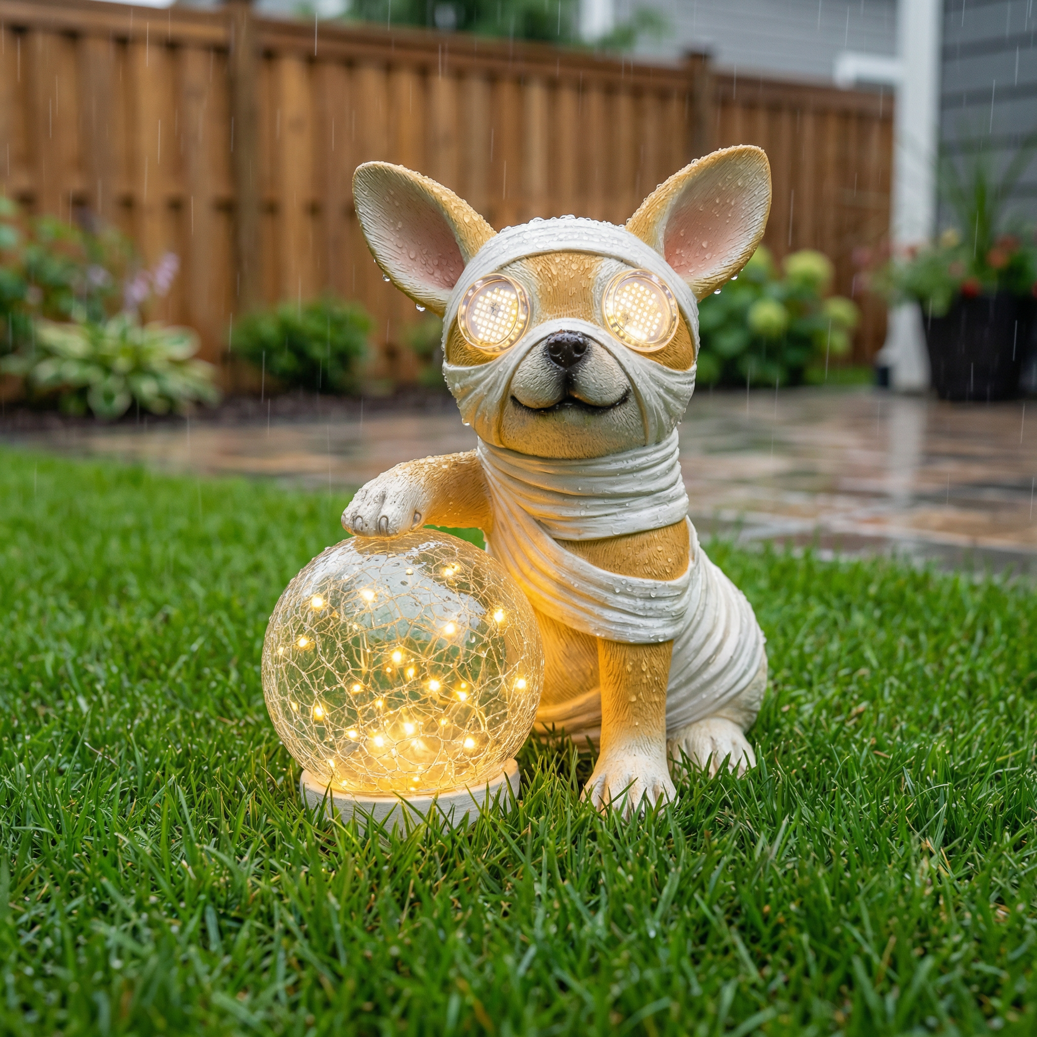 Solar Dog Statue with LED Light Ball