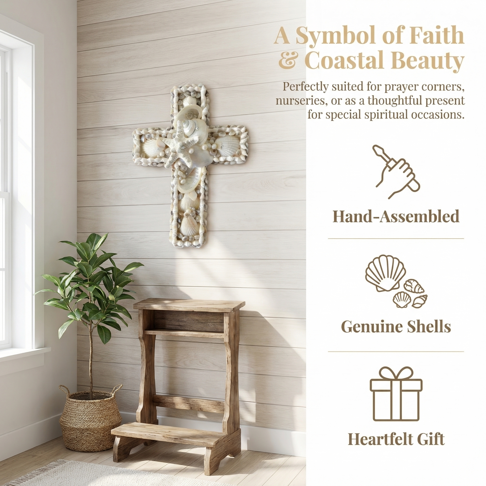 Handcrafted Coastal Seashell Cross