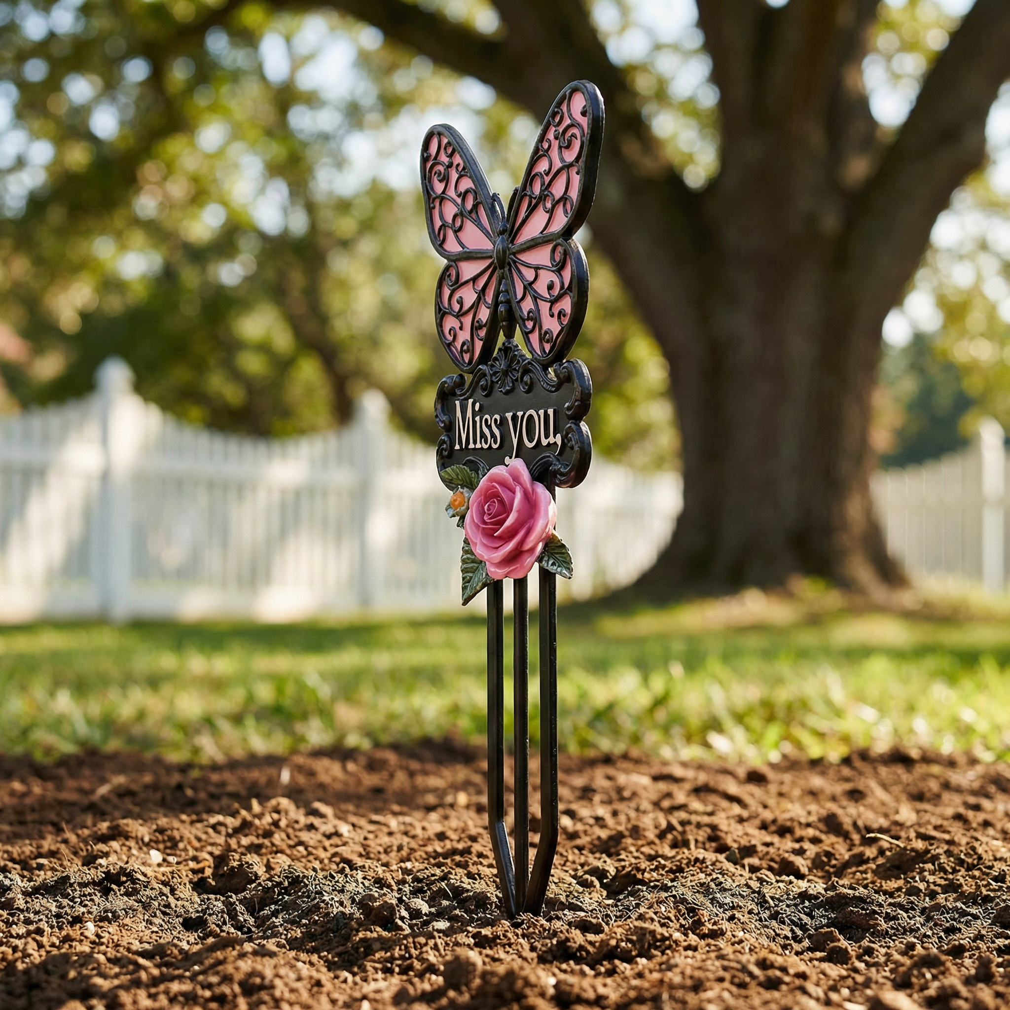 Butterfly & Rose Iron Memorial Stake