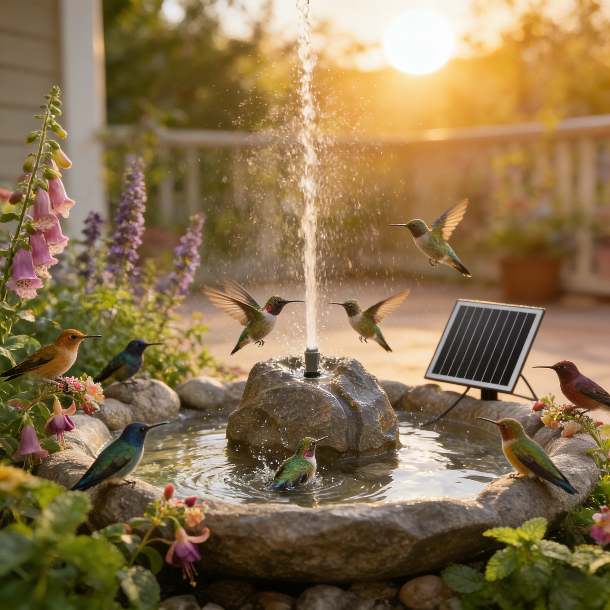 Solar Bird Bath Fountain with Realistic Granite Rock - Anti-Dry Run Water Pump, 10 Nozzles, High-Efficiency Solar Panel
