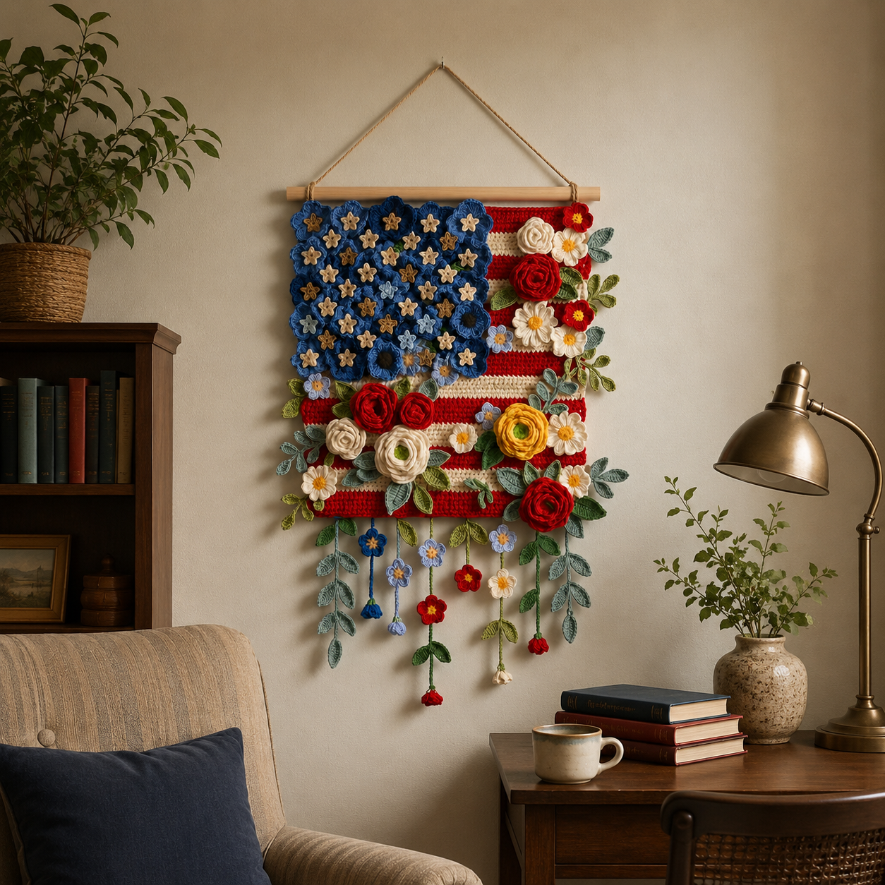 Patriotic Floral Crochet Wall Hanging