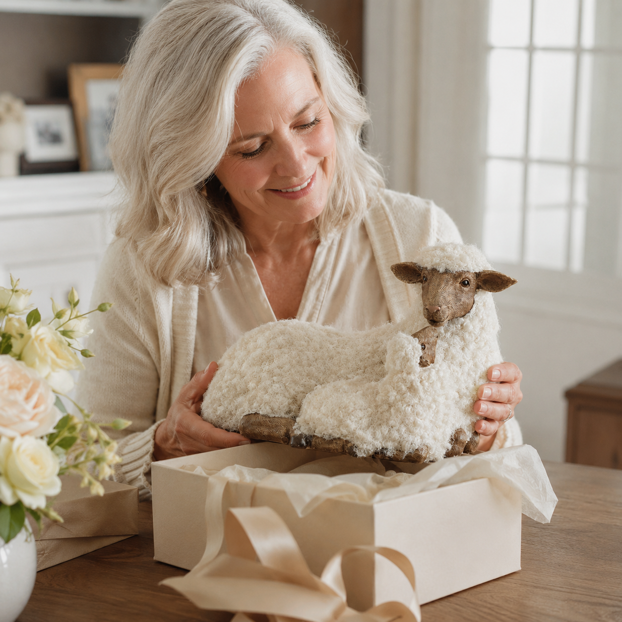 Farmhouse Mother Sheep & Baby Lamb Figurine