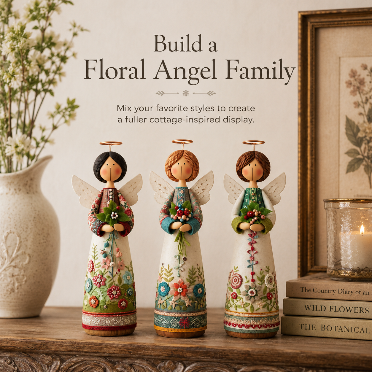 Vintage Floral Angel Figurine