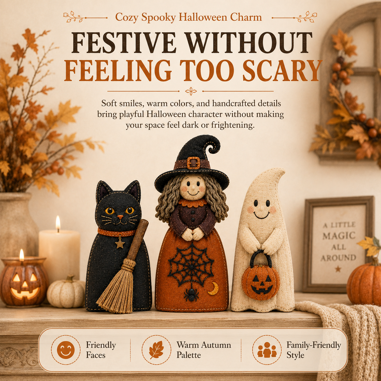Vintage Halloween Fabric Sitters, Set of 3