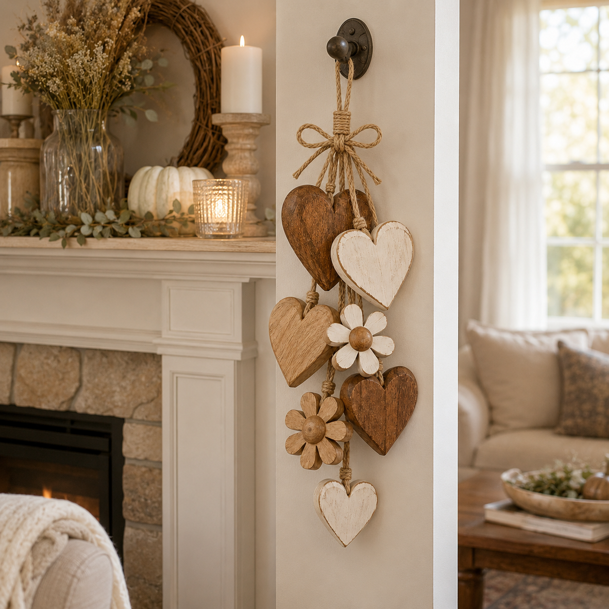 Rustic Wooden Heart & Daisy Wall Hanging