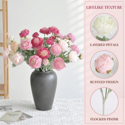 'Looks real' Silk Ranunculus Flocked Stem