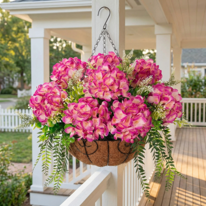 Hanging Fake Silk Hydrangea Flowers with Basket