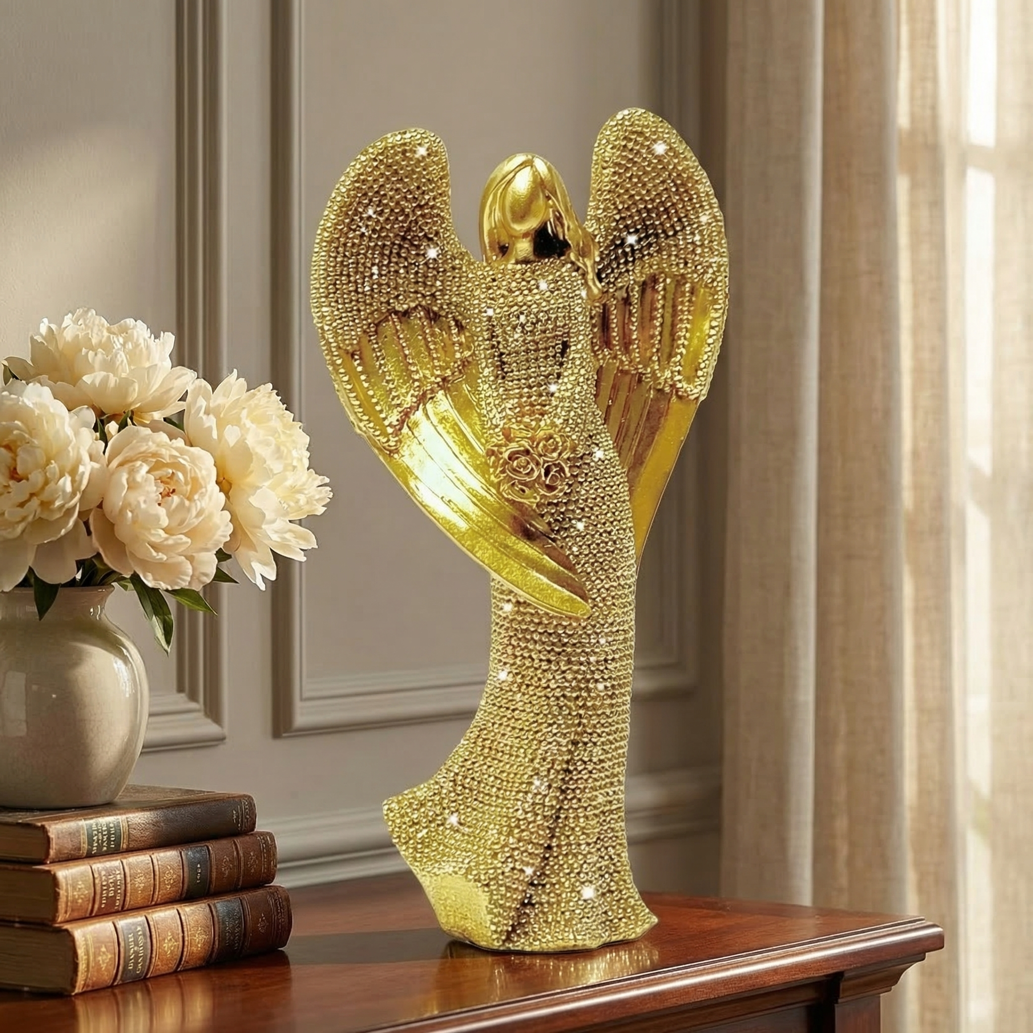 Elegant Angel Holding Rose Figurine