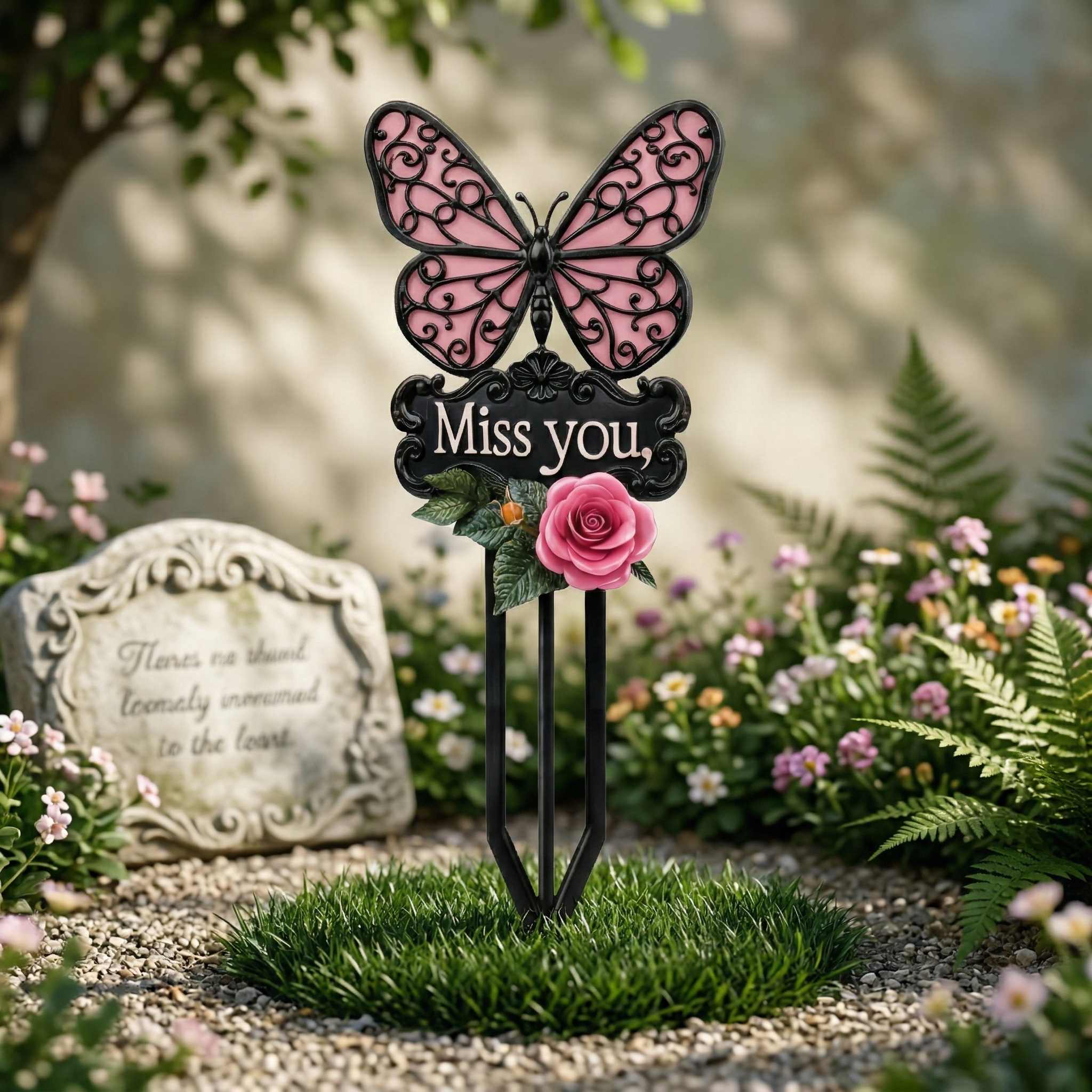 Butterfly & Rose Iron Memorial Stake