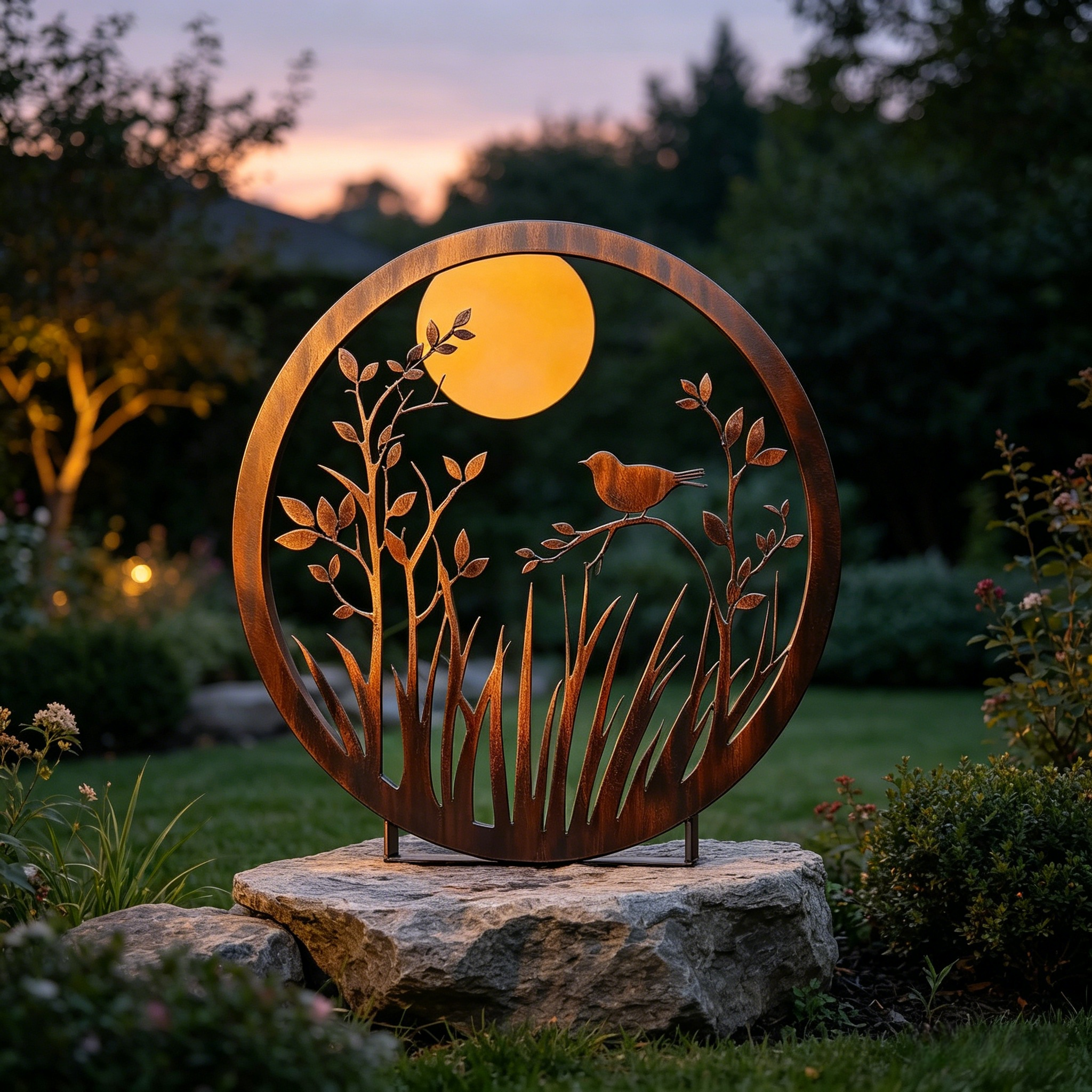 Moonlit Bird Metal Garden Sculpture