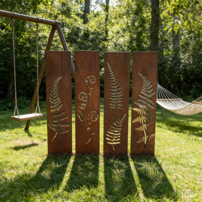 Hand-Welded Rustic Elegant Iron Fern Panel Privacy Screen