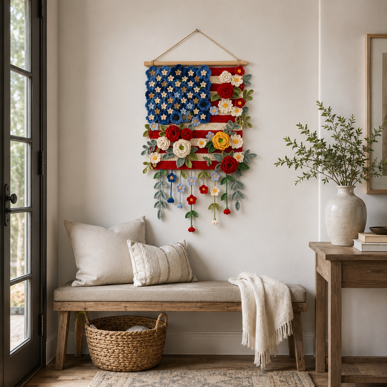 Patriotic Floral Crochet Wall Hanging