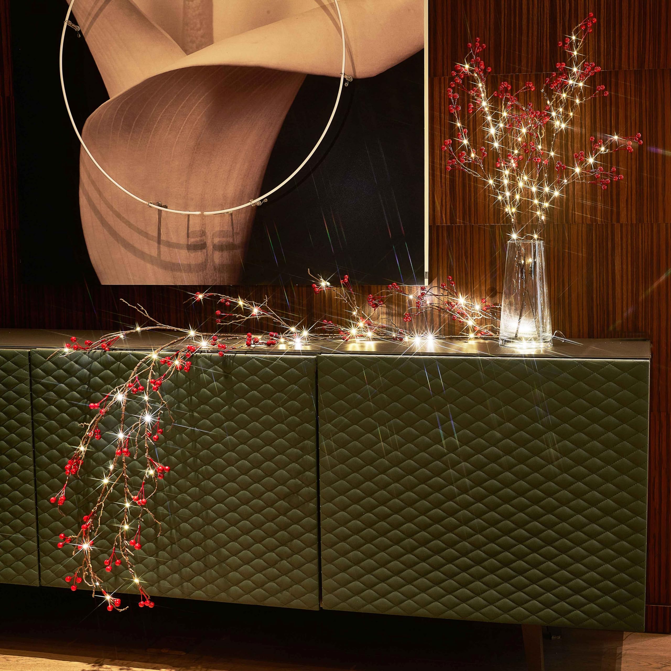 32IN Lighted Red Berry Branches 80 LED Fairy Lights with Timer