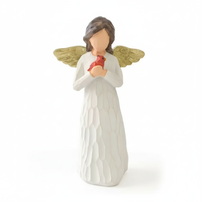 Gold Wing Guardian Angel Statue with Cardinal Bird