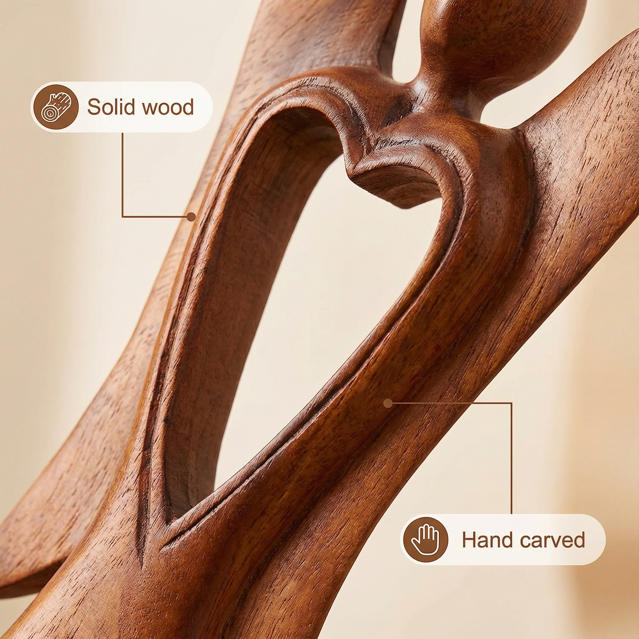 Handmade Wood Figurine of Angel with Heart Feature