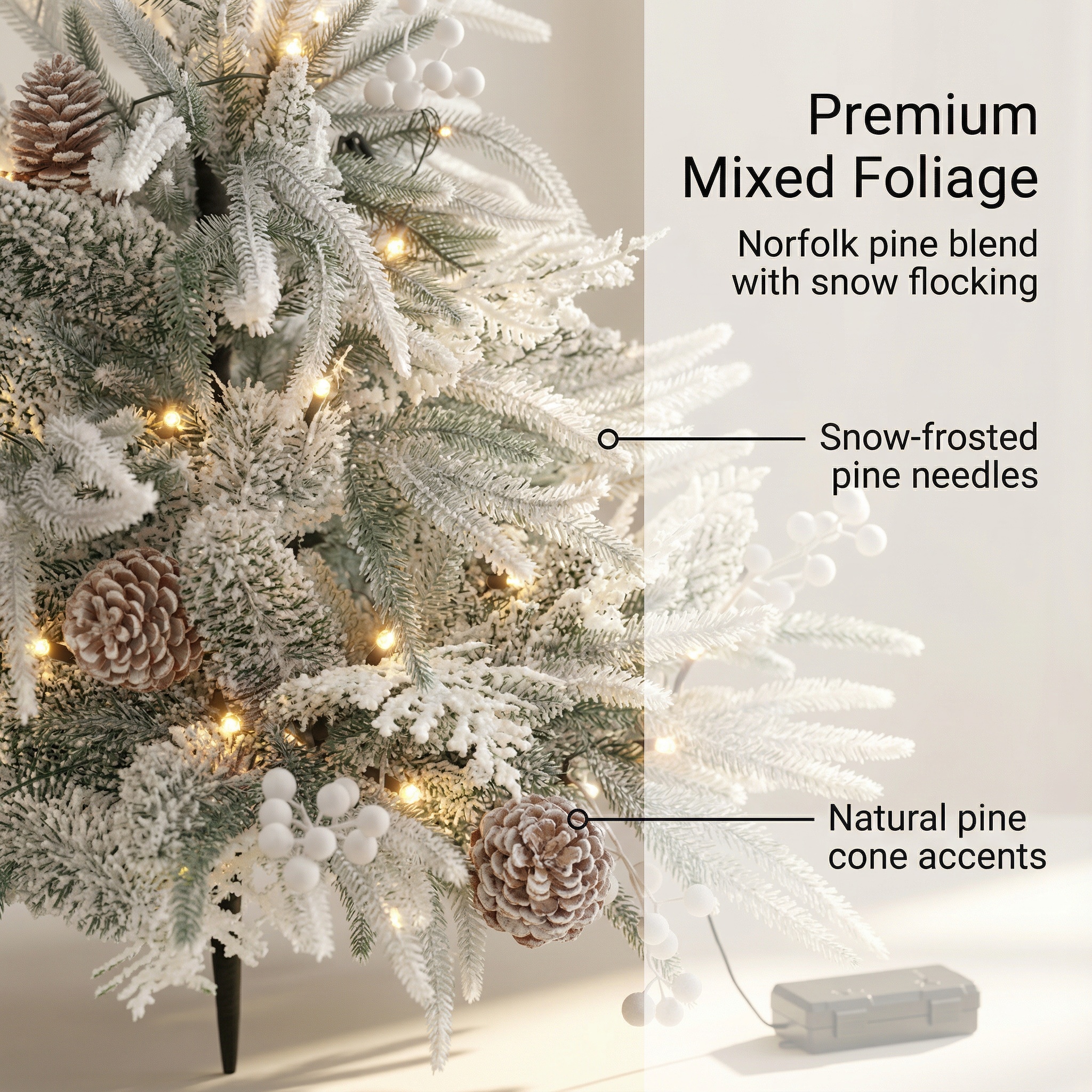 Pre-Lit Christmas Mixed Artificial Flocked Greenery with Ground Stake