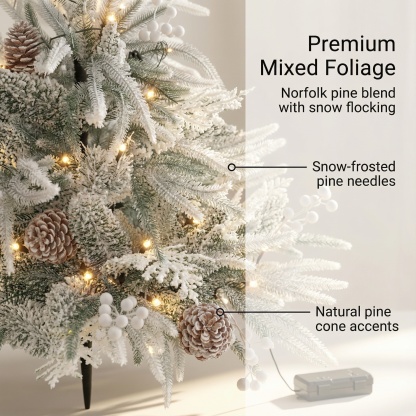 Pre-Lit Christmas Mixed Artificial Flocked Greenery with Ground Stake