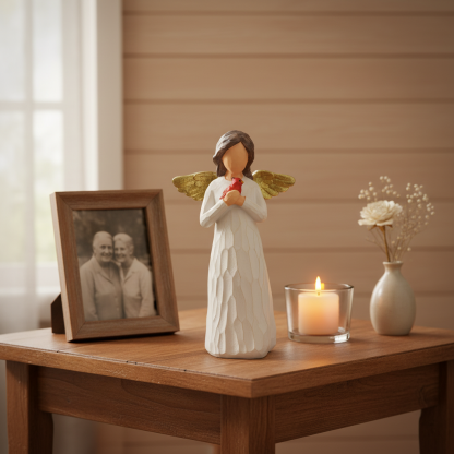 Gold Wing Guardian Angel Statue with Cardinal Bird