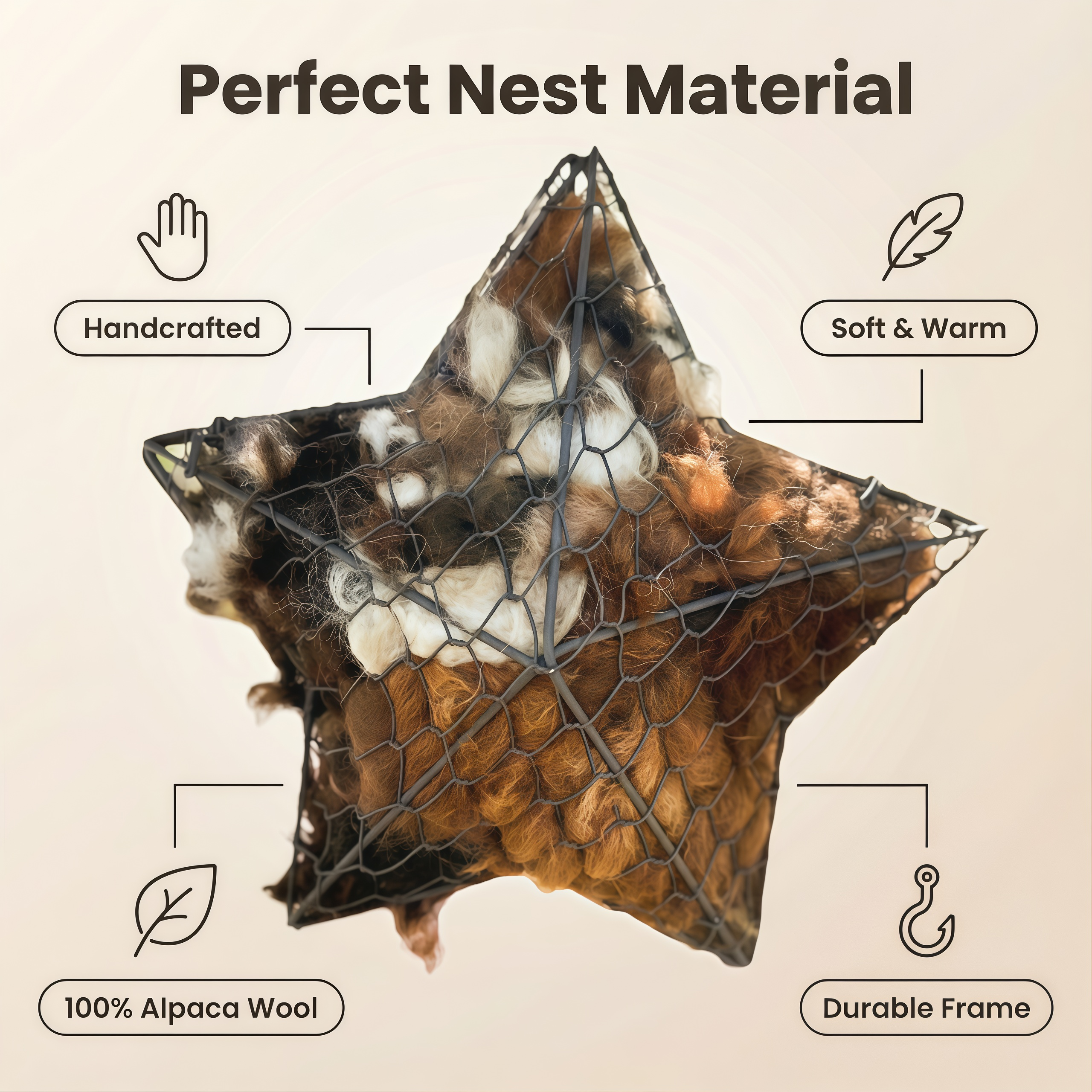 Handmade Alpaca Fiber Bird Nesting Star: Nature-Inspired Yard Art