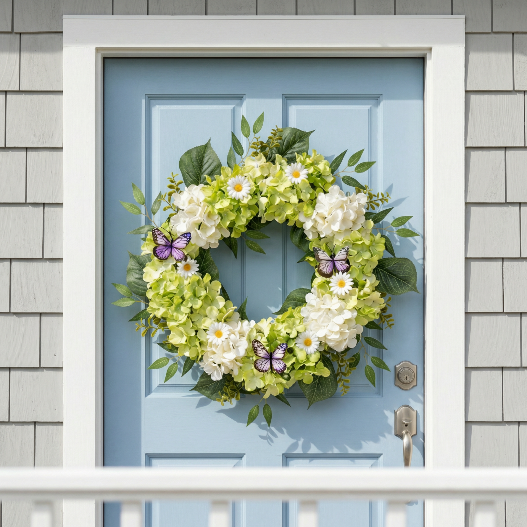 Silk Green White Hydrangeas Floral Wreath