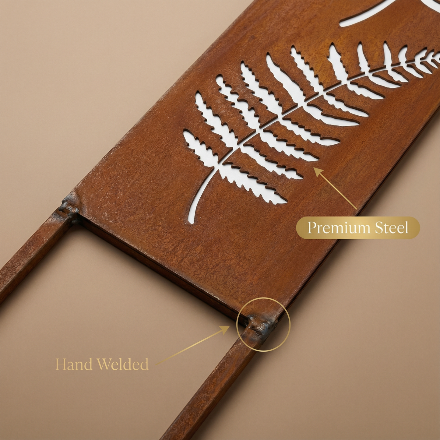 Hand-Welded Rustic Elegant Iron Fern Panel Privacy Screen