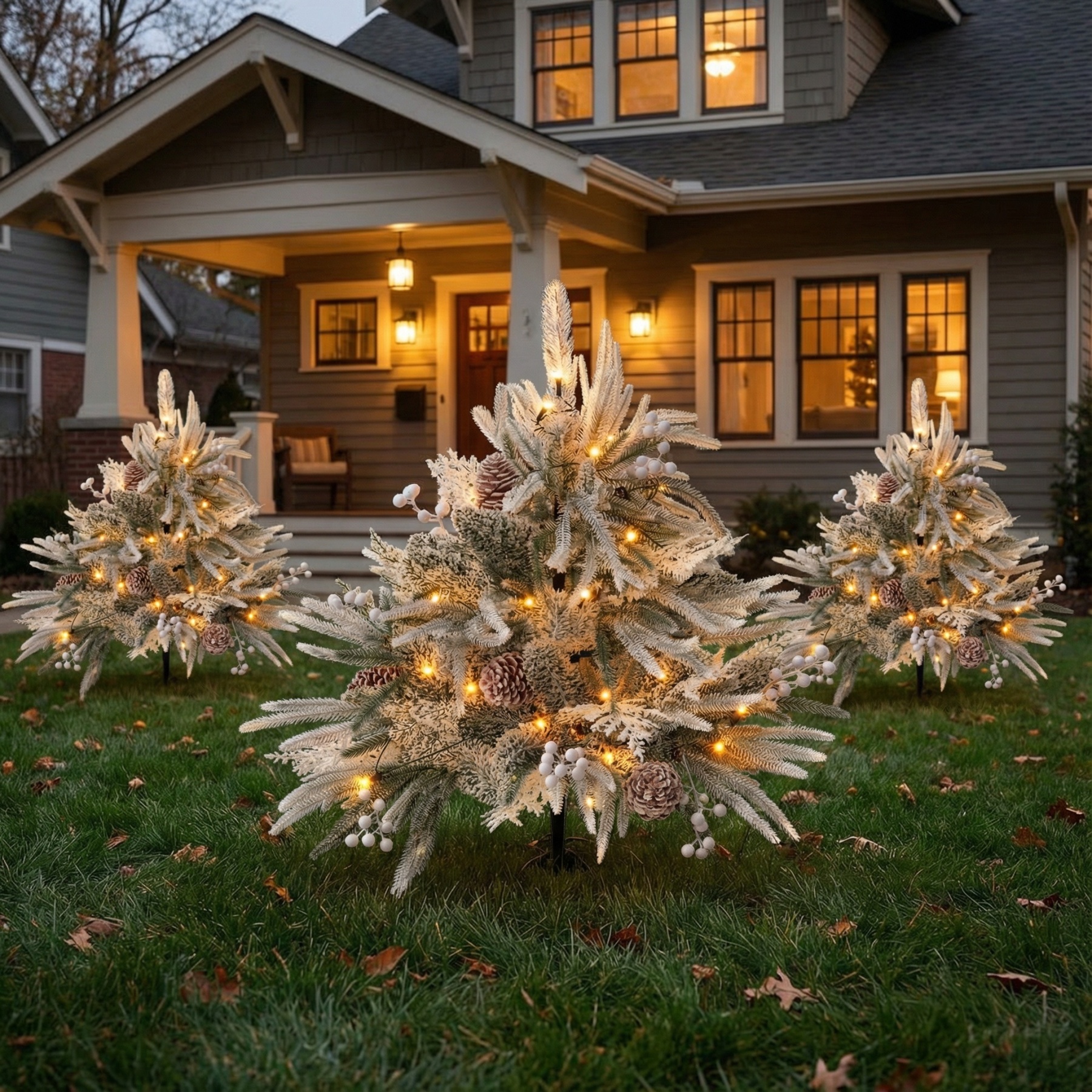 Pre-Lit Christmas Mixed Artificial Flocked Greenery with Ground Stake