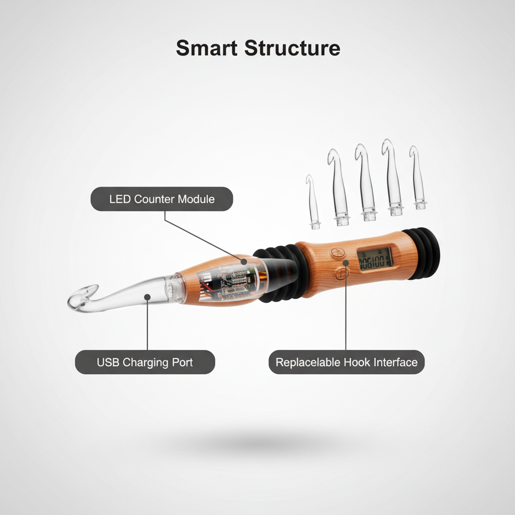 Vintage Counting Crochet Hook Set with Light & Counter - Ergonomic for Arthritic Hands