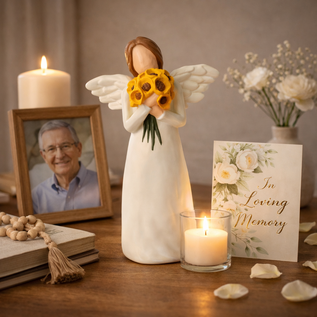 Guardian Angel Figurine Statue with Sunflower