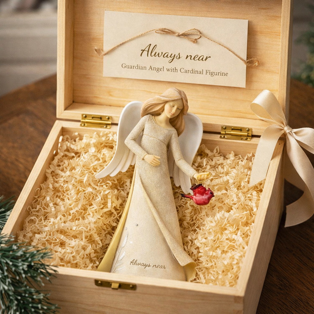 Always Near Guardian Angel with Cardinal Figurine