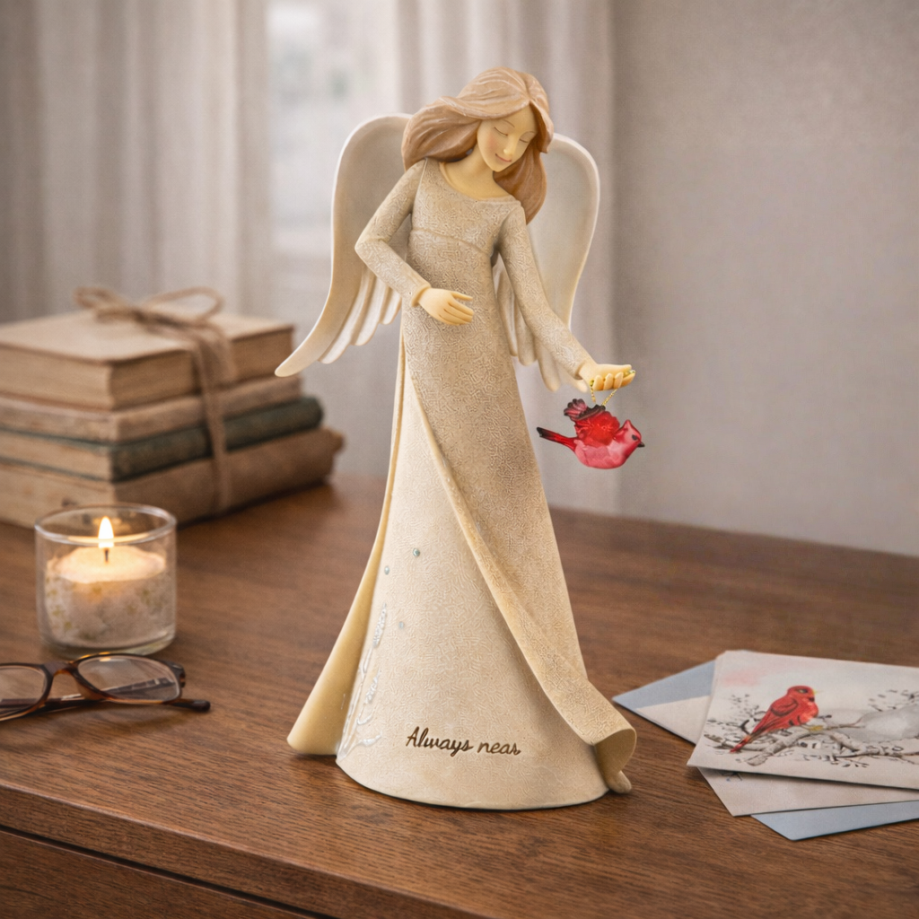 Always Near Guardian Angel with Cardinal Figurine