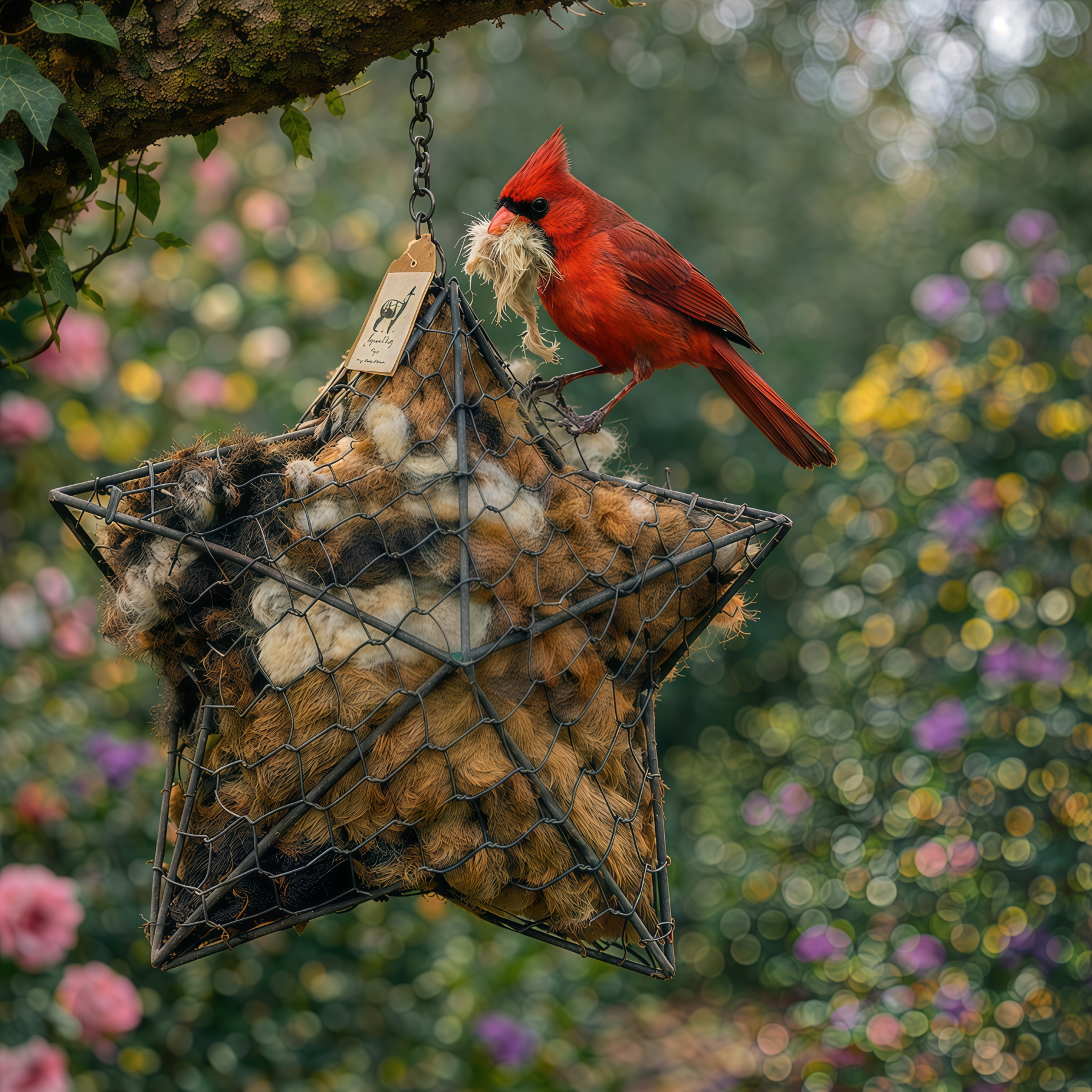 Handmade Alpaca Fiber Bird Nesting Star: Nature-Inspired Yard Art