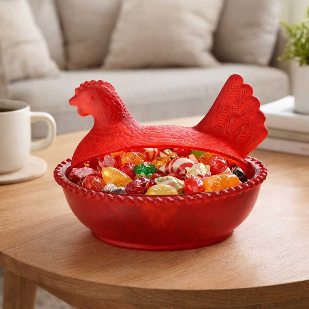 Elegant And Durable Chicken-Shaped Crystal Glass Storage Jar