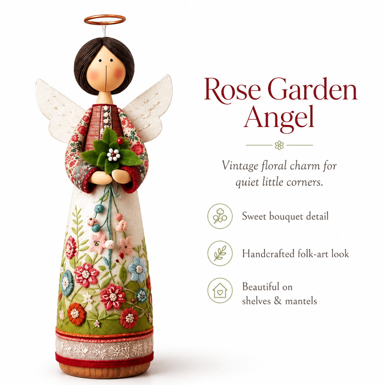 Vintage Floral Angel Figurine