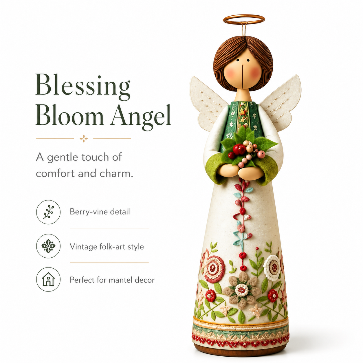Vintage Floral Angel Figurine