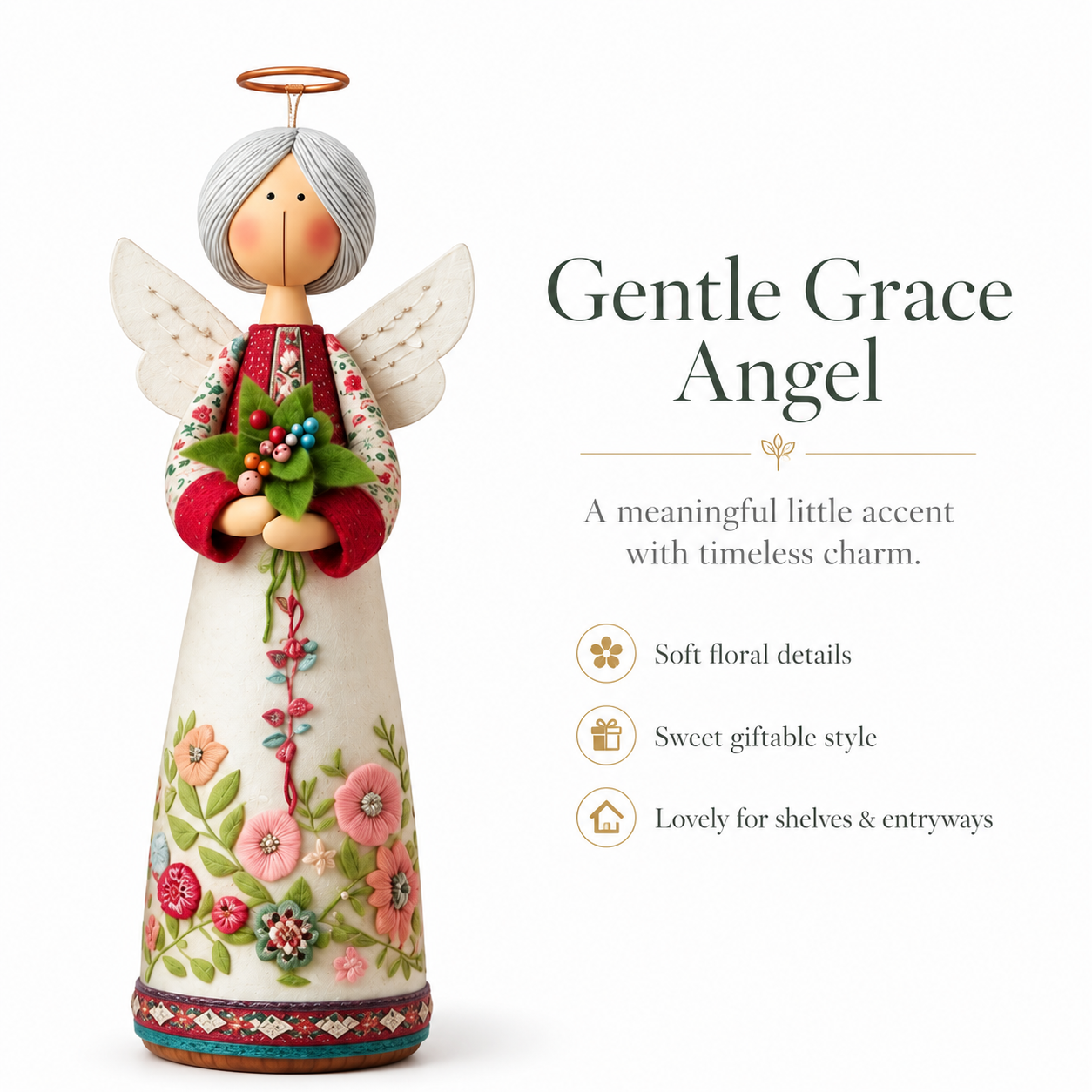 Vintage Floral Angel Figurine
